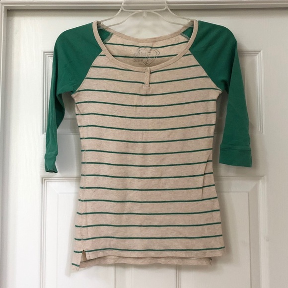 One Step Up 3/4 Sleeve Raglan Cotton Striped Shirt - Picture 11 of 16